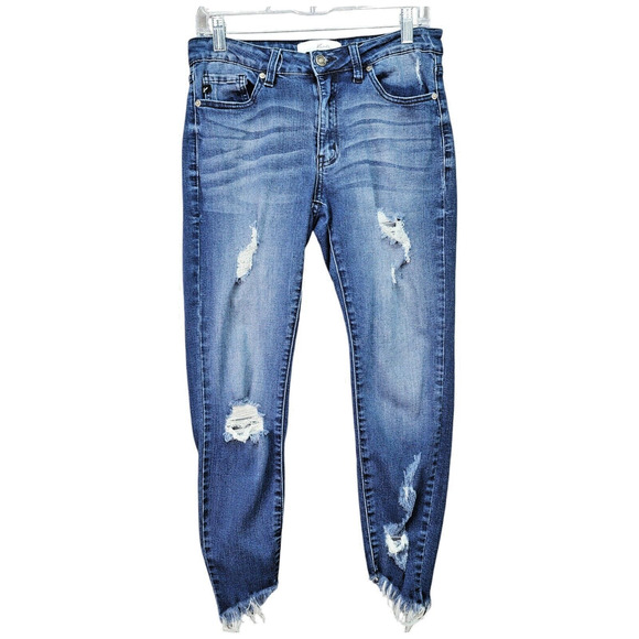 KanCan Denim - Kancan Denim Jeans Womens 9/28 Blue Stretchy Cotton Distressed Zip Fly Casual
